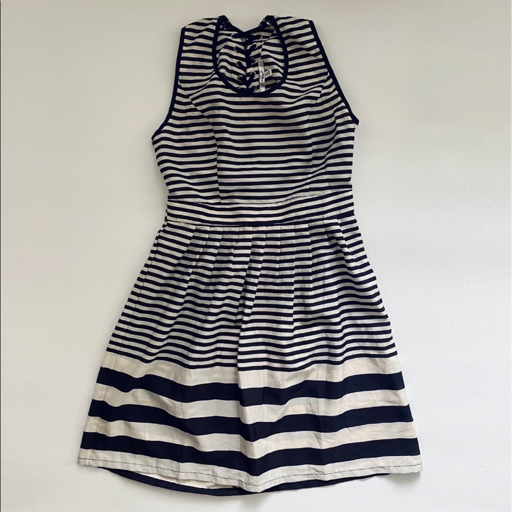 Papaya Navy Stripe Lace Up Fit and Flare Dress - Picture 1 of 5